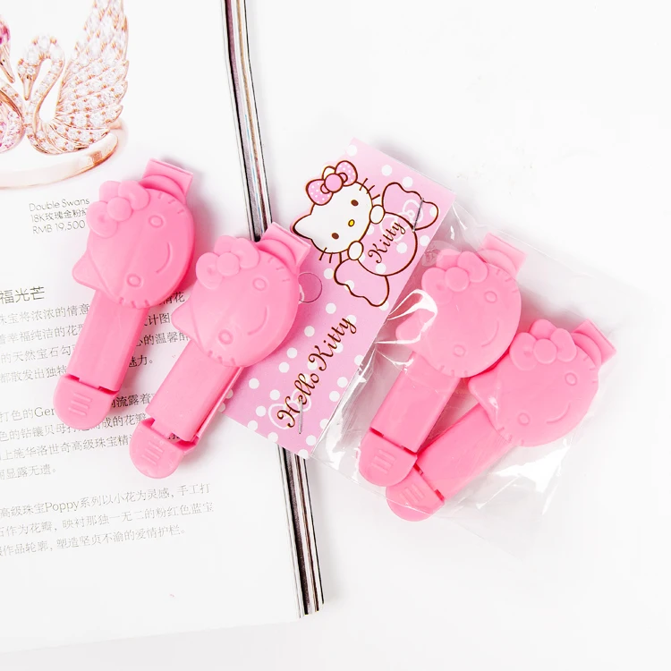 

2 Pcs/Lot.Cute Kitty Cat Pink Food Snack Bag Storage Sealing Clips,Seal Clamp Plastic Bags Ziplock Clip Home Food Storage Helper