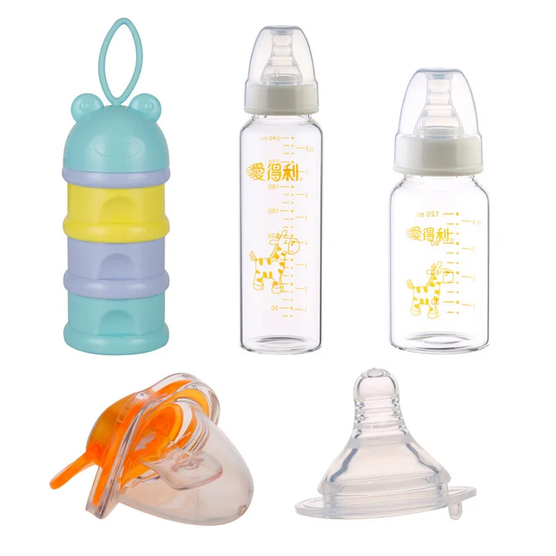 Baby feeding set glass feeding bottle food container orange pacifiers