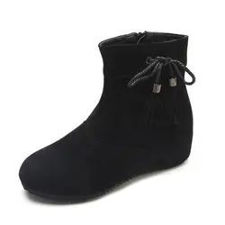 2018 г. осенне-зимние Удобные Модные женские ботинки на среднем каблуке с круглым носком и боковой молнией, большой размер, черный цвет, ljj 1022