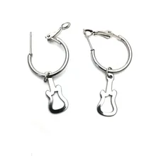 

1pair Fashion Zinc Alloy Earring For Girl Men Gift Stainless Steel Hollow Guitar Shape Pendant Ear Hoop Earring Jewelry