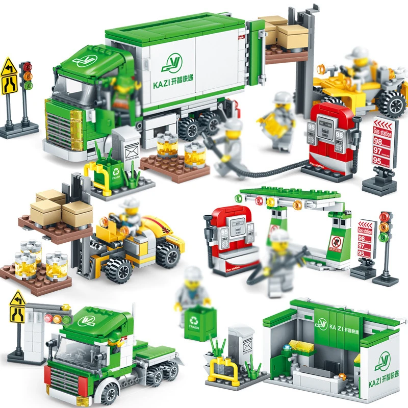 

4 In 1 Logistics Center Express Cargo Compatible legoed Truck Model Building Blocks Kit DIY Assembling Bricks Educational