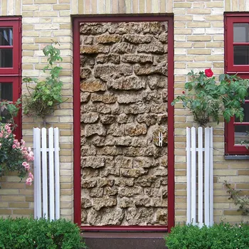 

77x200cm 3D Creative Stone Wall Door Sticker For Living Room Bedroom DIY PVC Self Adhesive Wallpaper Waterproof Mural Home Decal