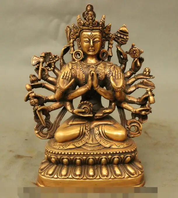 

S5520 Tibet Tibetan Buddhism Bronze 3 Eyes 18 Arms Guan Yin Kwan-Yin Lotus Seat Statue discount 30% (C0324)