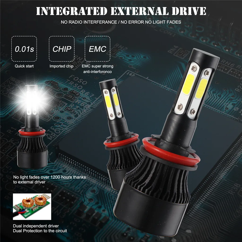 

4-sides H8/H9/H11 1700W 255000LM COB LED Headlight Bulb Conversion Fog Light HID Pure White 6500K LED Headlight Bulbs