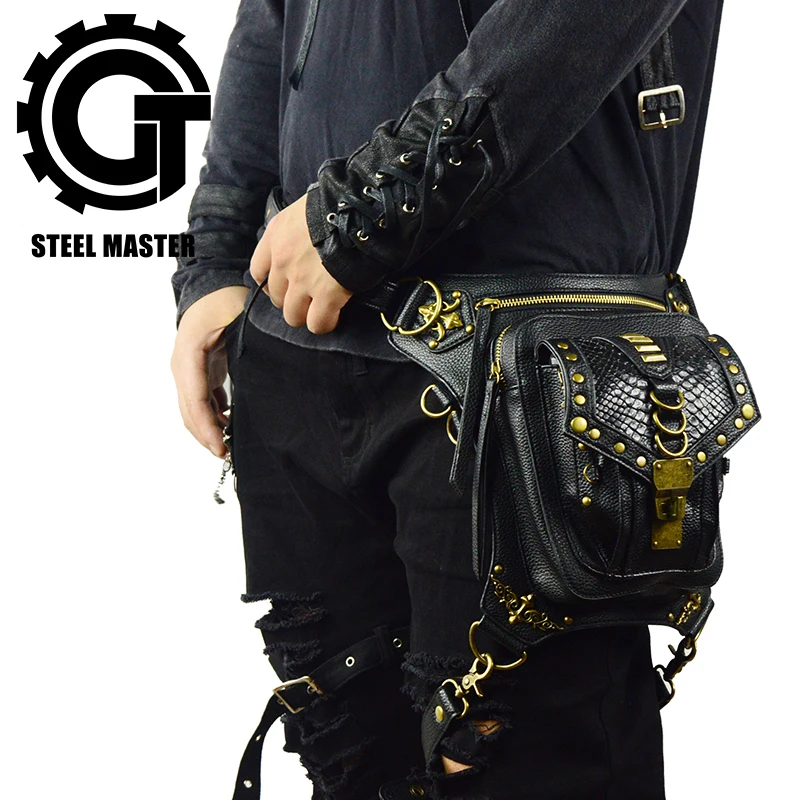 Us 36 55 15 Off Waist Bag Steampunk Fashion Motorcycle Leg Holster Vintage Retro Packs Rock Leather Messenger Bags Uni Shoulder In