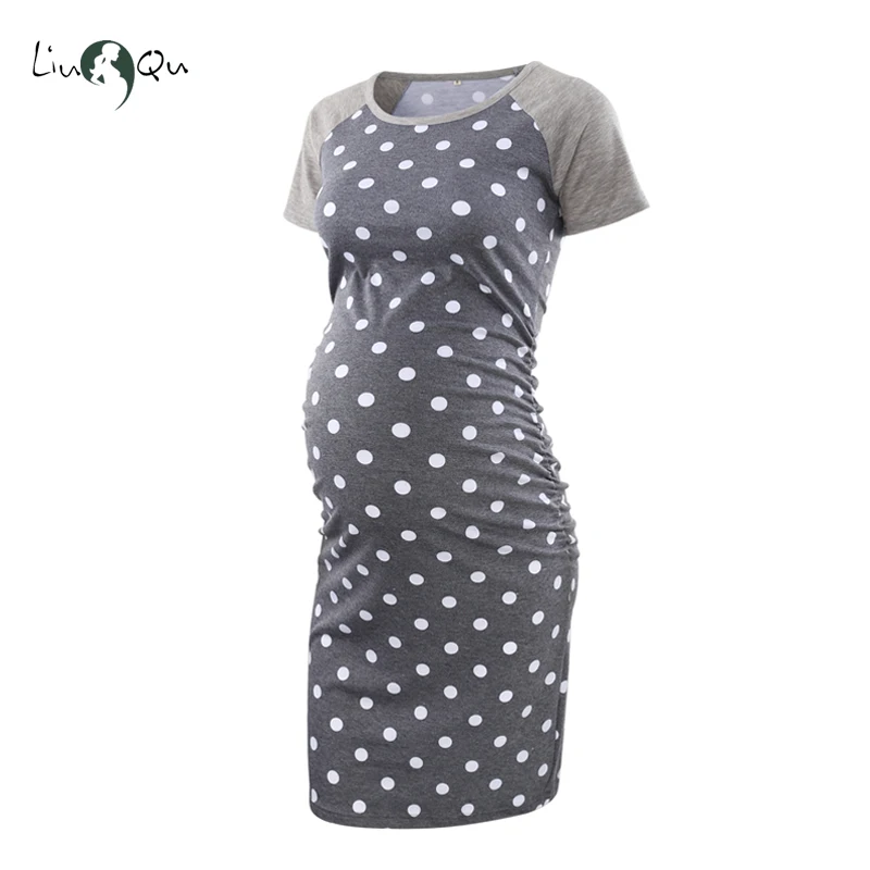 

Women's Baseball Raglan Short Sleeve print splice Maternity Dresses Bodycon Pregnancy Clothes Mama Knee Length Pregnant Dress