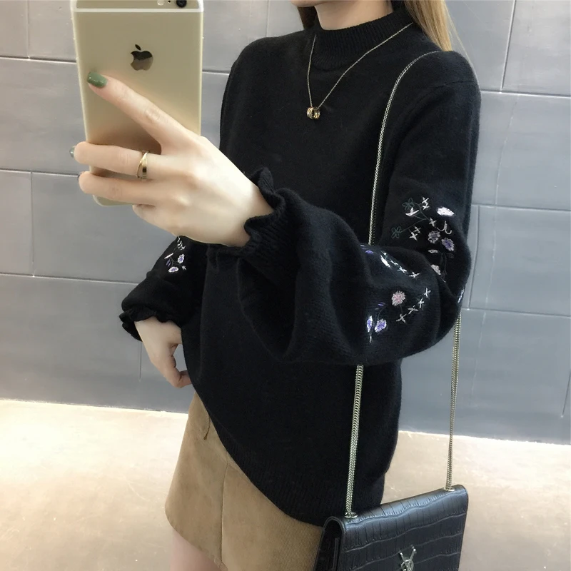 New Fashion 2018 Women Autumn Winter Embroidery Cartoon Sweater Pullovers Casual Warm Female Knitted Sweaters Pullover Lady Sweaters