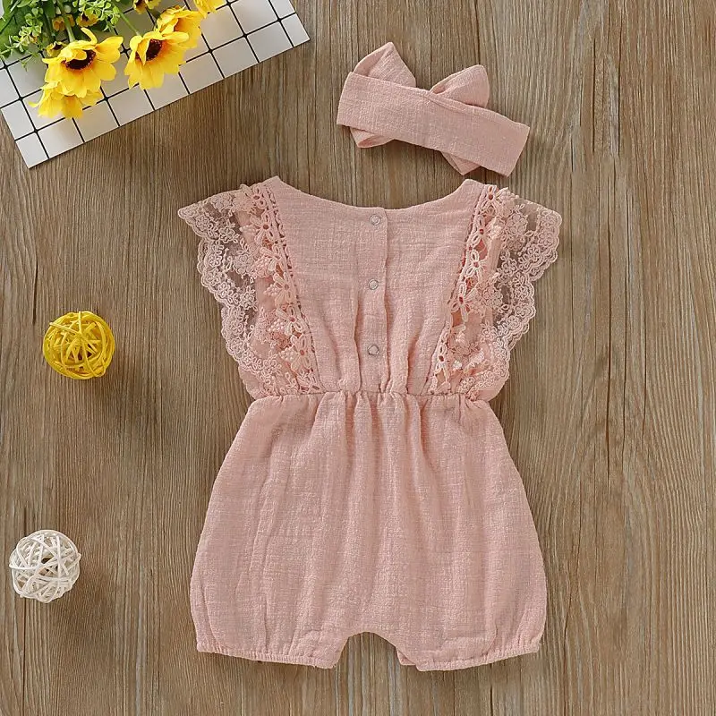Meninas do Bebê Headband plus Romper Conjunto de Roupas de Bebê Roupas Crianças Romper Bodysuit Verão 0 24 m 12 Conjuntos de roupas