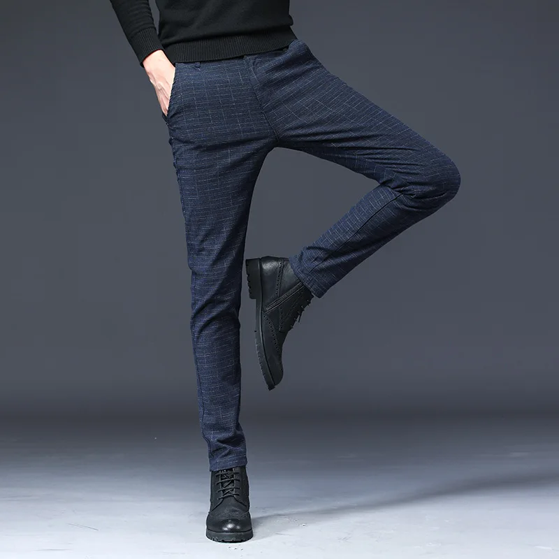 Модные мужские брюки, облегающие, высокое качество, одноцветные, повседневные эластичные брюки, мужские, деловые, классические, формальные, прямые, офисные брюки