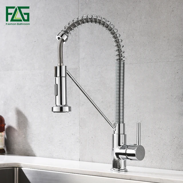 Best Price FLG Spring Style Kitchen Faucets Chrome Faucets for Kitchen Sink Single Pull Out Mixers Tap Hot Cold Water Tap 1009-33C