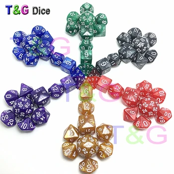 

6 Sets Hot Plastic Polyhedral Dice D4 D6 D8 3xD10 D12 D20 D24 D30 10pcs/set for Gambling Game Digital with Bag