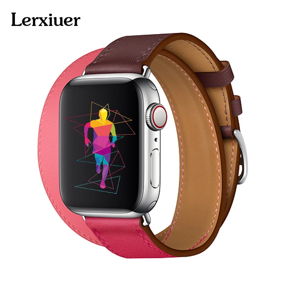 Beste Koop Lederen Dubbele Tour Strap Voor Apple Watch Hermes Band 40mm 44mm 42mm 38mm Vervanging Sport Horlogeband Iwatch Serie 2 1