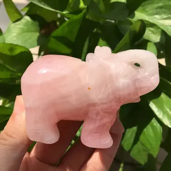 

3" Natural Rose Quartz Crystal Hand-carved Elephant For Home Decor S081