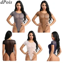 Сдельный купальник, стринги, женское бикини, сексуальная сетка, прозрачный, короткий рукав, боди, женский купальник, Круглый ворот, монокини