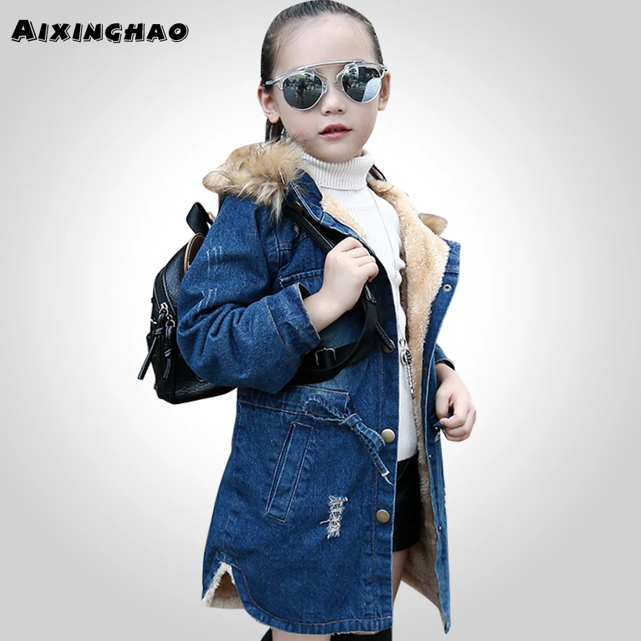 

Girls Winter Denim Coats Autumn Children Outerwear Girls Casual Long Denim Jacket Girl Coats 6 8 10 12 13 14 Year