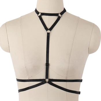 

Body Harness Cage Bra Strappy Tops Hollow Out Chest Belt Black Gothic Cupless Bralette Crop Top Plus Size Halloween Club Party