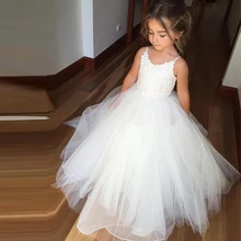 New Tulle Lace Flower Girl Dresses For Wedding A-Line Kid Prom Dress Spaghetti Straps Long Communion Dresses