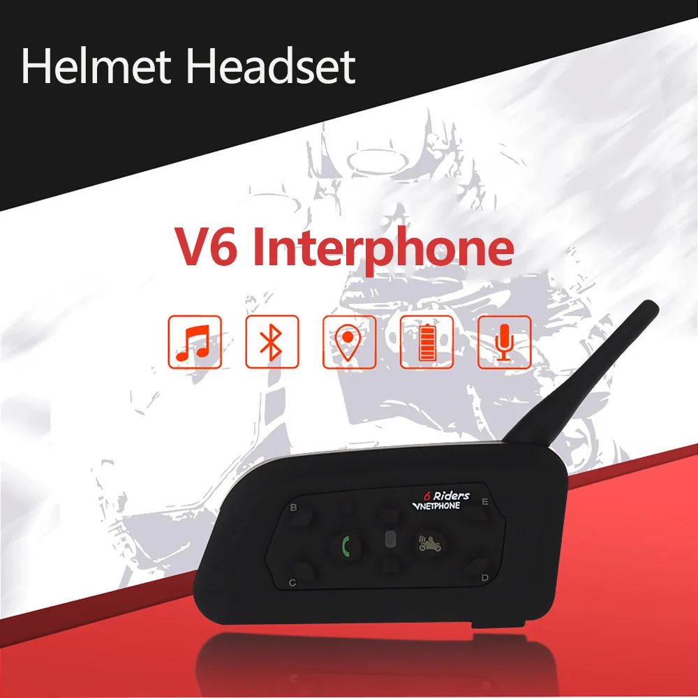 

Bluetooth Helmet Headsets Intercom With Microphone for 6 riders Wireless Touring Accessories Interphone MP3 V6 Motorcycle 2019