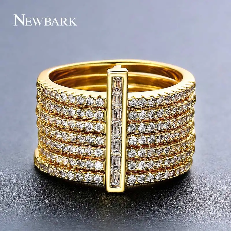 NEWBARK New One Stacking Ring Set Including 7Pcs Round Rings Nondetachable Inlaid CZ Stone Classic Fashion