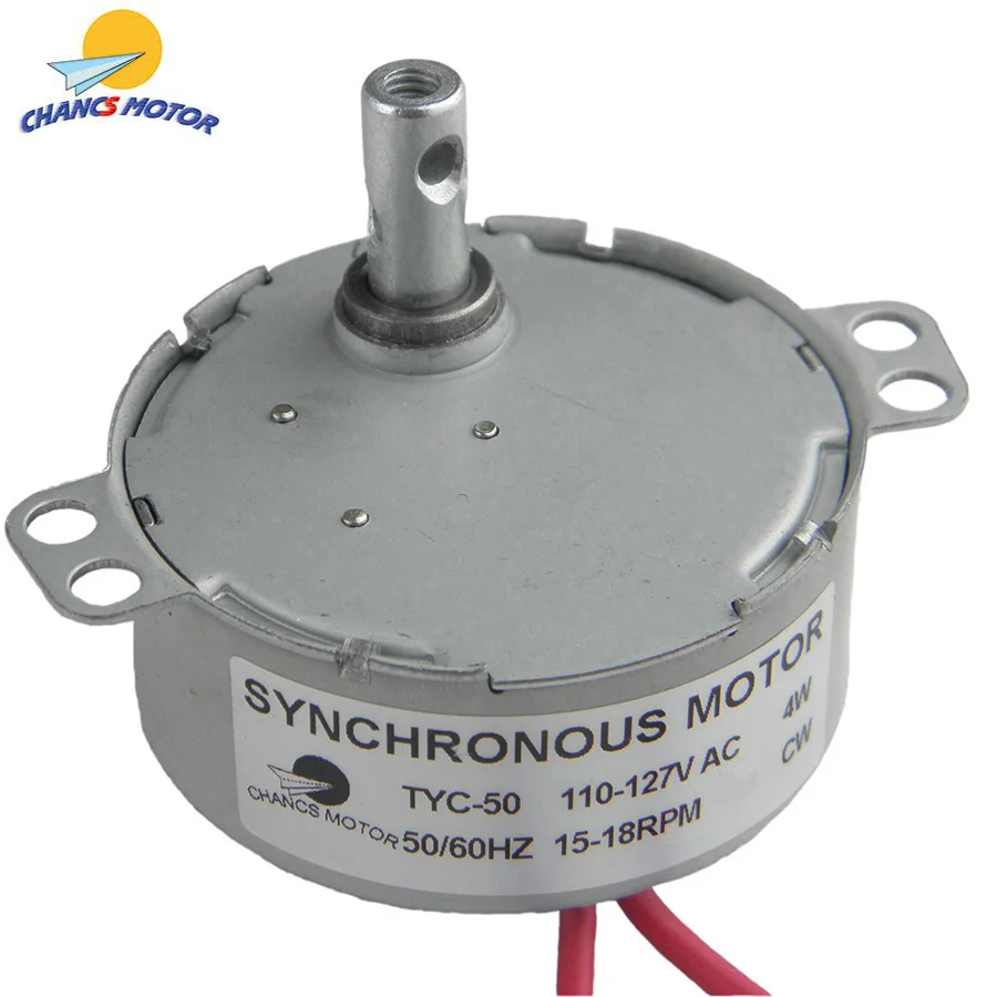 

CHANCS TYC-50 Small Synchronous Synchron Motor 110V AC 15-18RPM Shaft Rotation CW 4W Gear Syn Motor For Electric Fireplace