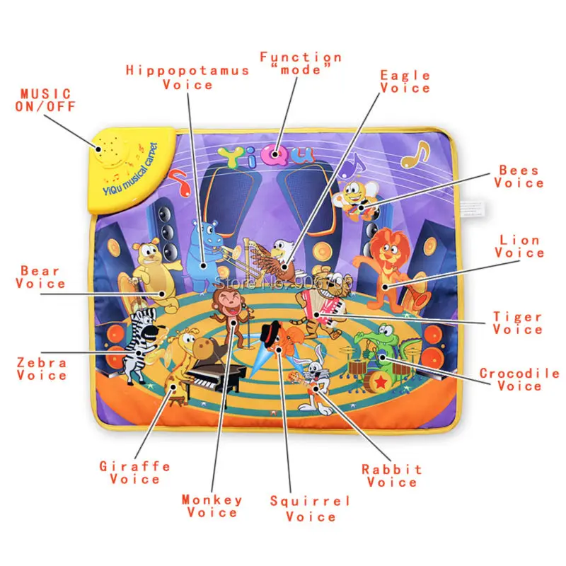 58x48 см для малышей забавные животные Музыкальные сенсорный Играть Пение Тренажерный зал ковер коврик игрушка, образовательный музыкальный игровой коврик со светодиодной подсветкой