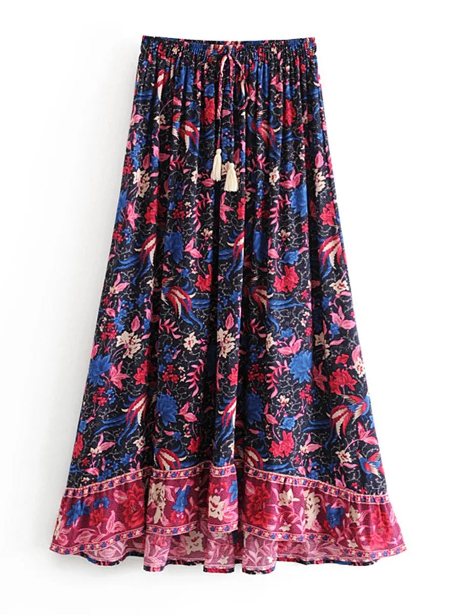 Skirt Jastie юбка миди Женская эластичная талия Асимметричная хиппи шикарная пляжная юбка цветочный принт faldas mujer moda летняя юбка - Цвет: Skirt