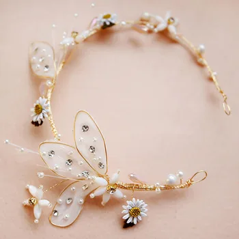 

Bridal Headwear Fairy Daisy Flowers Pearls Headband Simple Hair Bands Bridesmaids Butterfly Hair Accessories, Item NO.: F-02-24