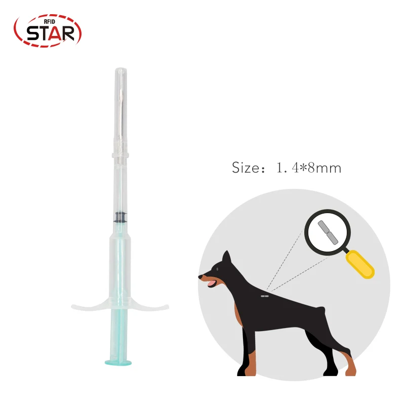 

(20pc) 1.4*8mm animal microchips Pet Microchip RFID Animal FDX-B microchip syringe lf Animal Pet ID Injector EM4305 animal chip