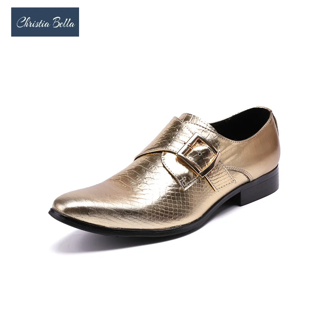 Christia Bella Formal Oxfords Gold Dress Shoes Men Wedding Party Shoes