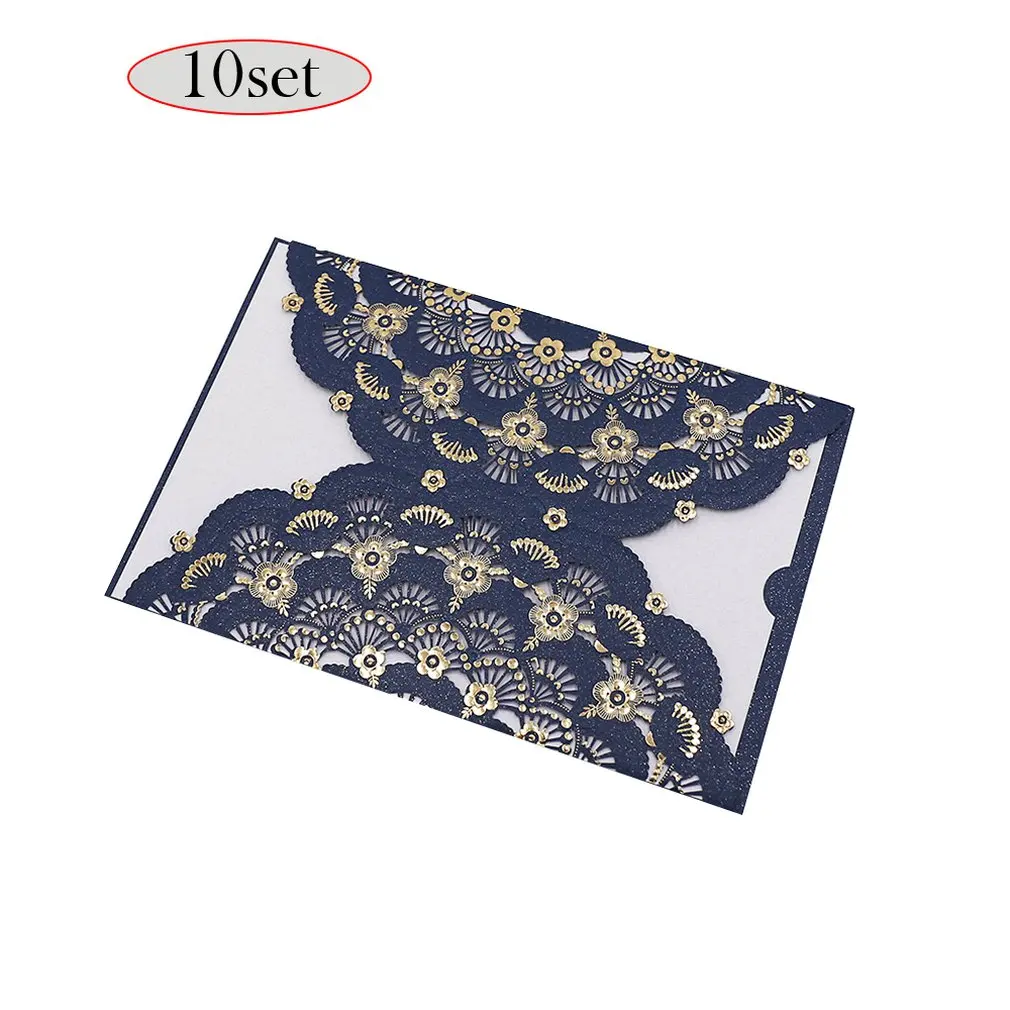  Graceful Sea Blue Laser Cut Florals Red Pocket Wedding Invitation Card With Insides Envelope Seal - 33043557797