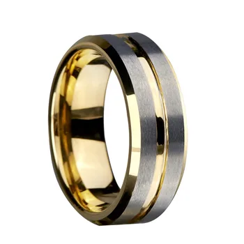 

8mm Gold Color Tungsten Caibide Ring Silver Color Brushed Matte Grooved Center Wedding Bands Couples Rings Jewelry