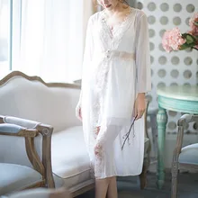 Кружевной Белый комплект пижам ночные рубашки одежда для невесты комплект банные халаты сексуальная ночная рубашка Свадебный халат наборы