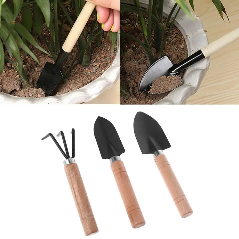 3 шт. мини садовая лопата грабли Лопата Erramientas бонсай набор инструментов деревянная ручка для цветов Горшечное растение