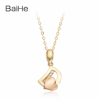 شراءBAIHE الصلبة 18K الأصفر والوردي الذهب 0.05CT جولة الماس الطبيعي النساء الزفاف غرامة مجوهرات قطعة رائعة من الماس قلادة القلائد