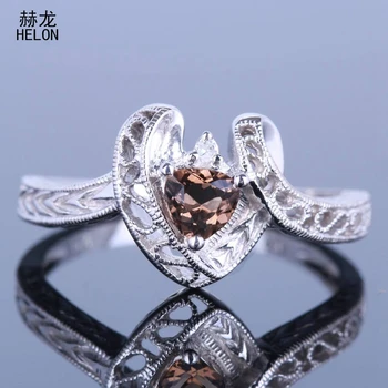 

Fine Jewelry Trillion 5x5mm Genuine Smokey Quartz & Diamonds Engagement Wedding Ring Solid 10K White Gold Vintage Art Deco Ring