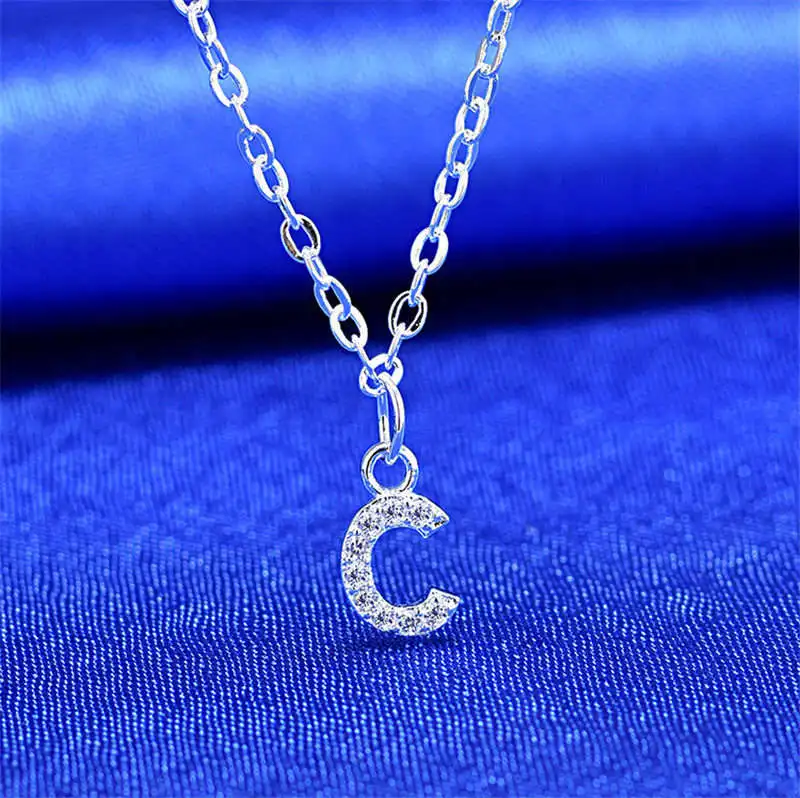 26 букв ожерелье для женщин Кристалл первоначальное ожерелье корейский Серебряный чокер Изысканная цепочка тонкое ожерелье s Bling модное ювелирное изделие - Окраска металла: C