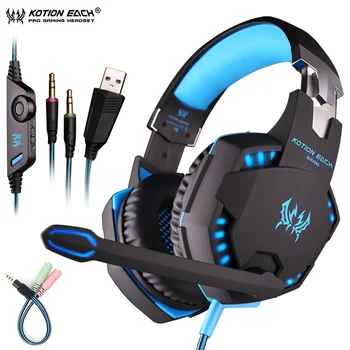 

KOTION EACH G2100 Games Headphones Vibration Function Professional Stereo Bass Gaming Headset With Mic LED Light For PC Gamer