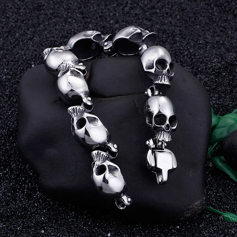 Новое поступление, модный панк крутой мужской браслет-цепочка со скелетом, ретро серебряный браслет из нержавеющей стали, восемь Ретро браслетов с черепом, ювелирные изделия