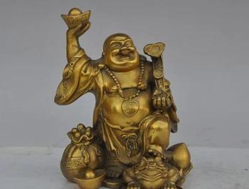 

china buddhism brass money ruyi Peach golden toad wealth Maitreya Buddha statue