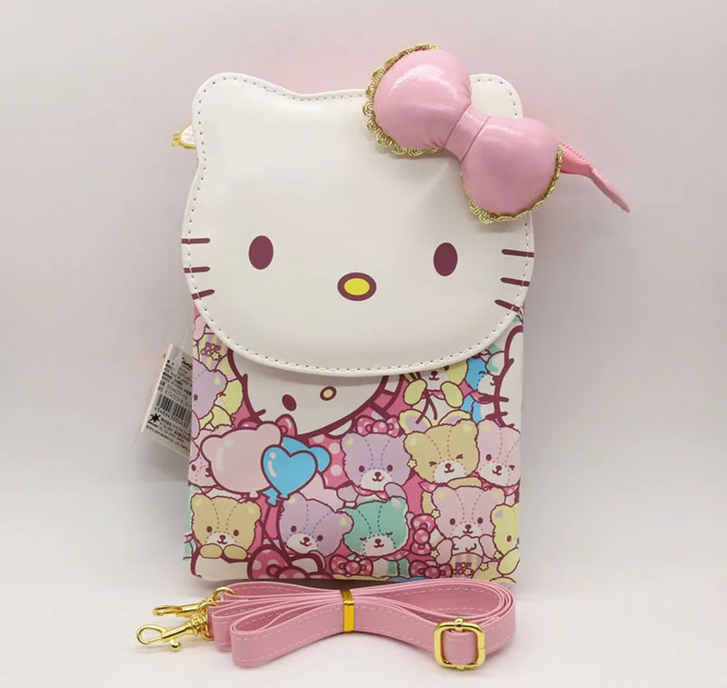 

2017 news Genuine two pockets hello kitty bag cell phone High quality women coin purses holders can put two phone together