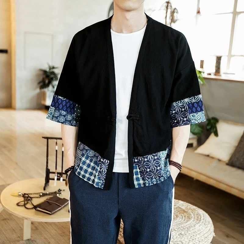 Мужской кардиган кимоно haori yukata костюм самурая пиджак рубашка FZ2005|Одежда Азии и