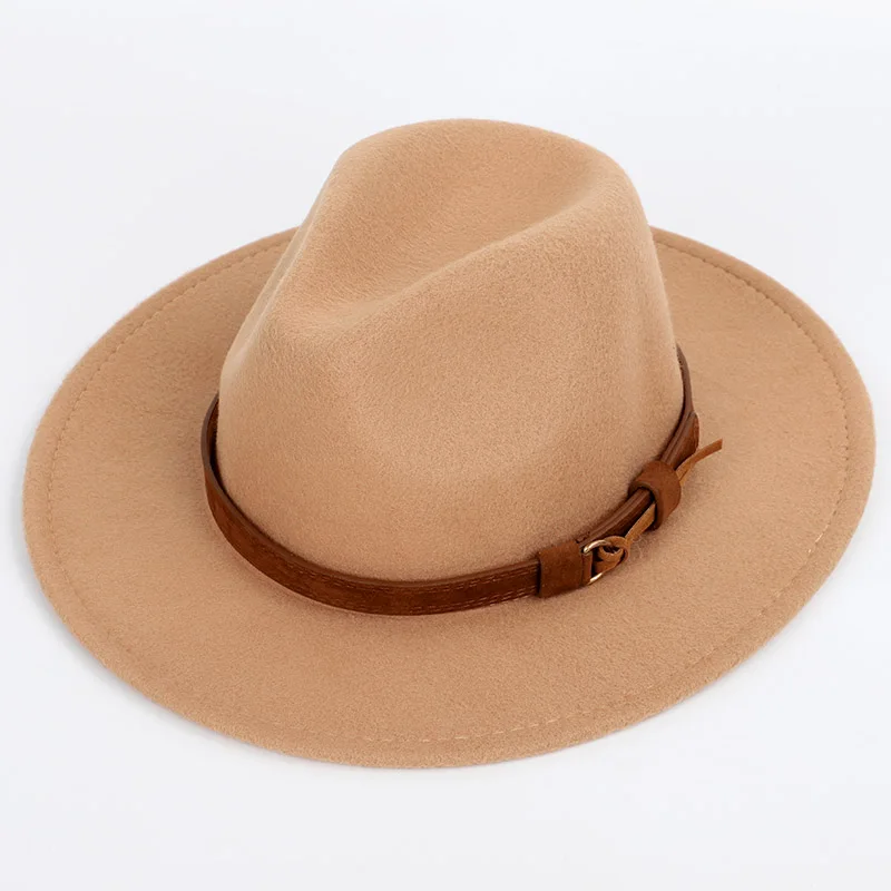 Мужские шерстяные теплые неглубокие шляпы fedora, модные трендовые однотонные кепки унисекс, 60 см, большие размеры, мужские классические шляпы-котелки - Цвет: Khaki