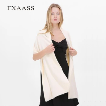 

FXAASS New Autumn/Winter Shawl Fashion Women Large Scarf Luxury Marten Hair Scarves Solid Pashmina Fur dress Wholesale