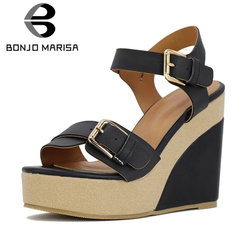 

BONJOMARISA 2019 Vantage Summer Platform Large Size 34-43 Leisure Shoes Woman High heelS Party Date Sandals Women Shoes
