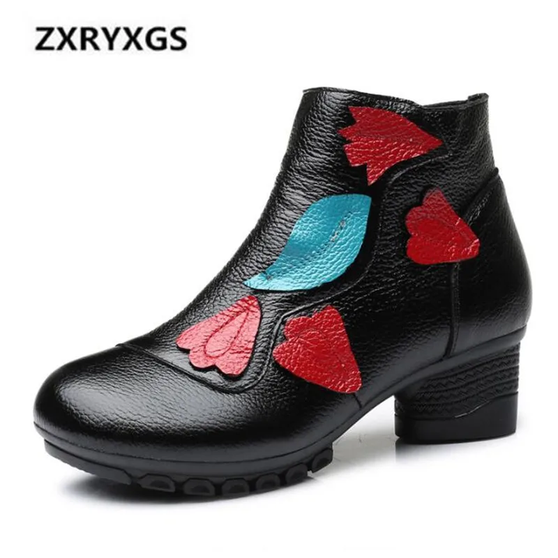 

2018 New Autumn / Winter Boots Women Shoes Retro Cowhide Leather Boots Comfort Warm Plus Velvet Women Boots Non-slip Ankle Boots