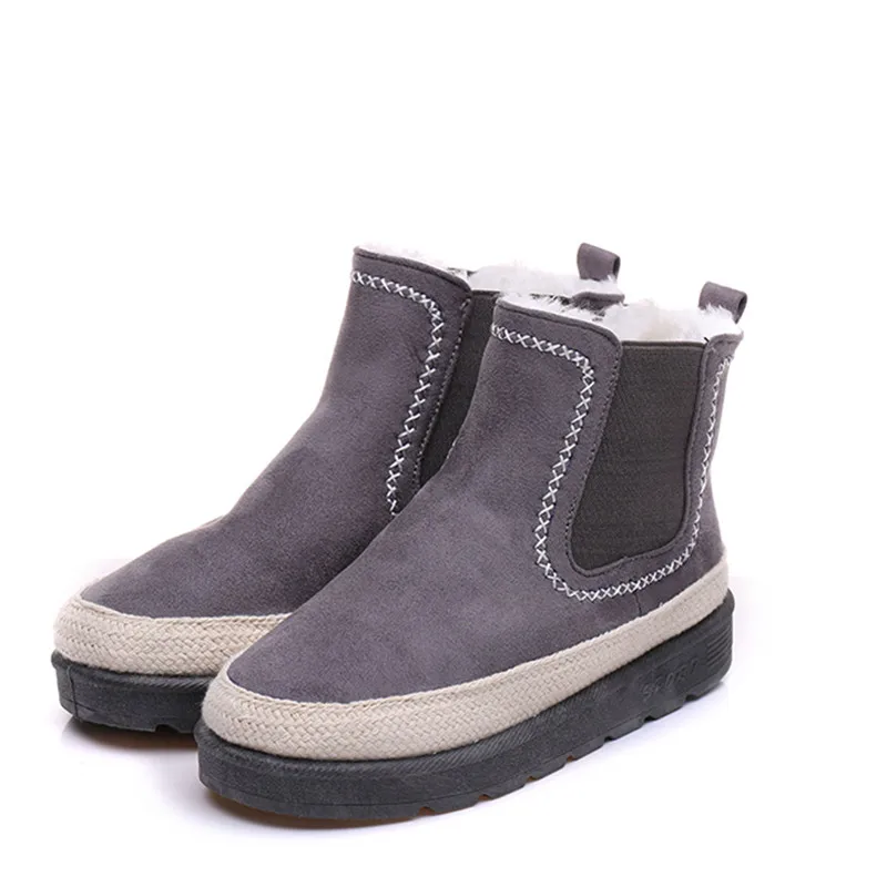 SWYIVY Ankle Snow Boots Woman Platform 2018 Winter Velvet Fur Warm Casual Shoes High Top Elastic Lady Fashion Chelsea Snow Boots