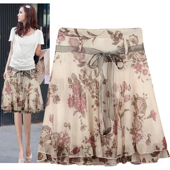 

New Brand 2020 Summer Women Floral Skirt High Waist Midi Skirt Gentlewomen Ruffle Print Casual Skirts Women Saias Femininas