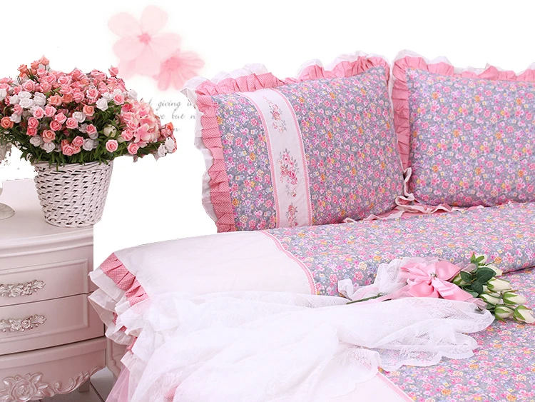 Clearance LACE ROUND Corner Bed Europe Orange color Flower Bedding sets Cotton Round Double Bed sheet Duvet cover Pillow case Bedskirt 49
