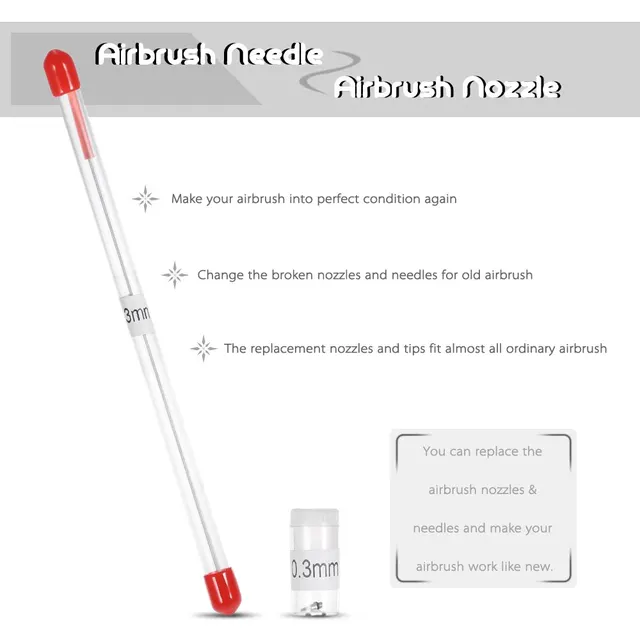 Boquilla y aguja de repuesto para PISTOLA DE PULVERIZACIÓN, accesorios de aerógrafo de 0,2/0,3/0,5mm, herramienta de mantenimiento de pintura de pulverización 3
