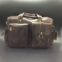 2016 New Vintage Men’s Real Cow Genuine Leather Vintage Briefcase Laptop Shoulder Messenger Bag Male Big Capacity Handbag